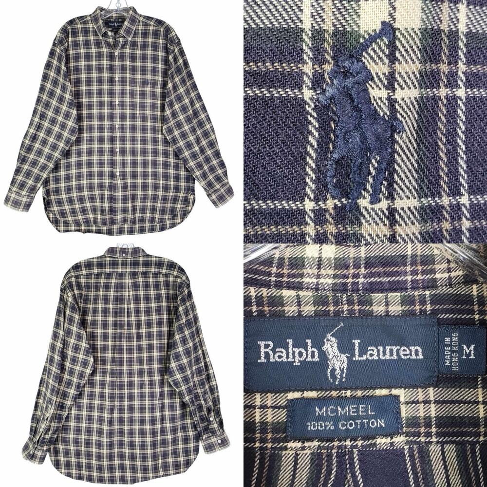 Polo Ralph Lauren Shirt Mens Oxford Size Medium M Button Down LS Blue Plaid
